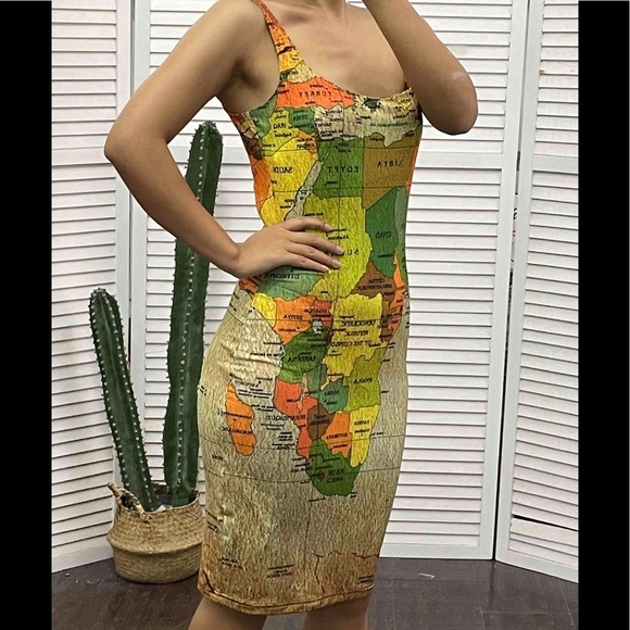 🎉New Chic Sexy The World Is Your Oyster Map Print Bodycon Dress - Picture 8 of 12